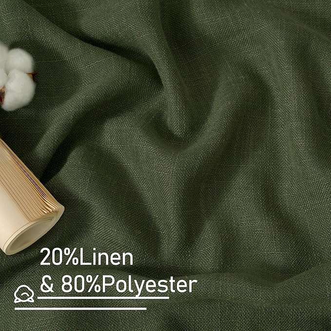 LAMIT Olive Green Semi Sheer Linen Curtains, Light Filtering Panels Back Tab and Rod Pocket Christmas Decor Drapes for Bedroom/Living Room, 2 Panels, 34 x 63 Inch