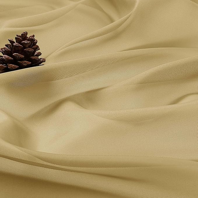 OWENIE Sheer Gold Curtains, Sheer Curtains 63 inch Length 2 Panels Set, Rod Pocket Voile Fimly Sheer Drapes for Living Room Bedroom, 2pcs, Gold, Each 59" W x 63" L