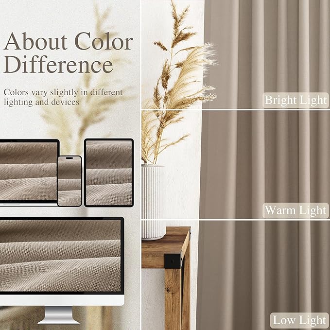 Nanspring Light Taupe Linen Curtains 63 Inches Length 2 Panels Set for Living Room Back Tab Pocket Light Filtering Semi Sheer Drapes Modern Farmhouse Cotton Linen Textured Window Curtain 52X63 Inch
