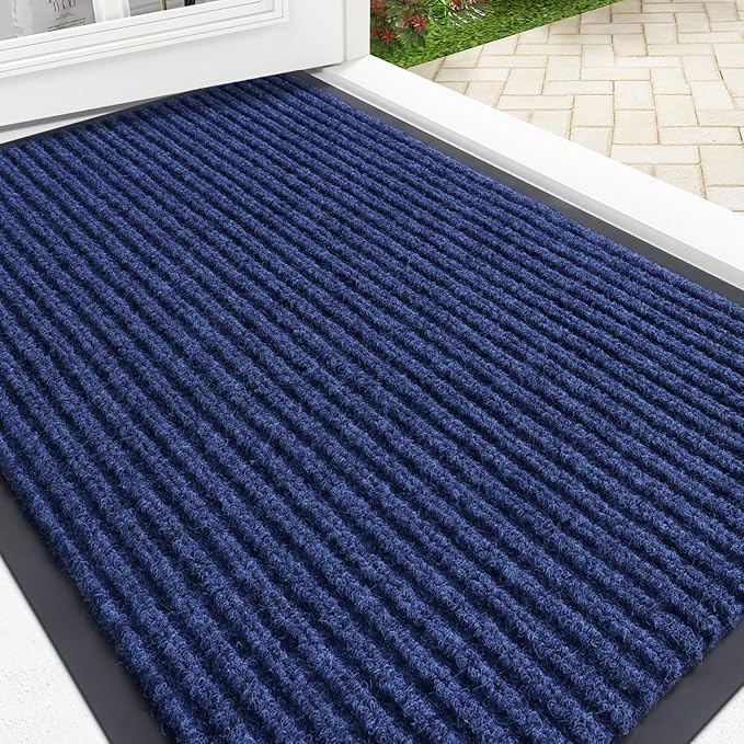 OLANLY Front Door Mat Indoor Outdoor Entrance, Waterproof Heavy Duty Doormat, Fade Resistant, Low Profile, Easy Clean Patio Porch Welcome Floor Mats for Entry, 35x23, Blue