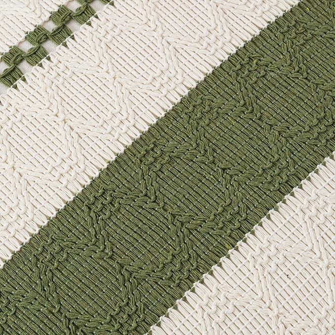 Fancy Homi Set of 1 Boho Moss Green Lumbar Decorative Throw Pillow Cover 12x20 Inch for Couch Bed Sofa Chair, Modern Organic Farmhouse Home Decor, Soft Cotton Cute Accent Rectangle Cushion Case