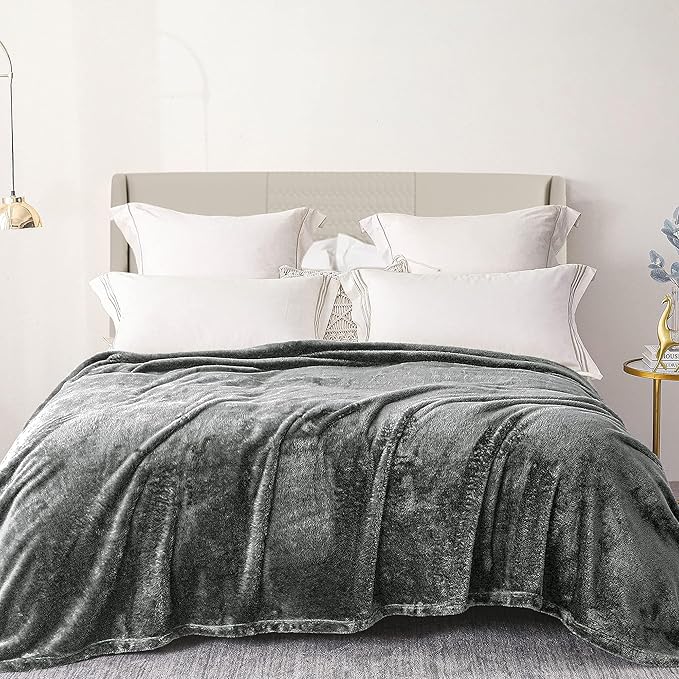Exclusivo Mezcla Plush Fuzzy Fleece Bed Blanket Twin Size, Super Soft, Fluffy and Warm Blankets for Couch, Bed, All Season (Dark Grey, 90x66 inches)