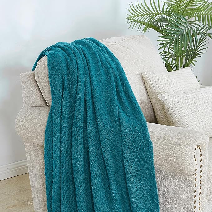 BOURINA Throw Blanket Textured Solid Soft Sofa Throw Couch Cover Knitted Decorative Blanket, 60 inch x 80 inch Teal
