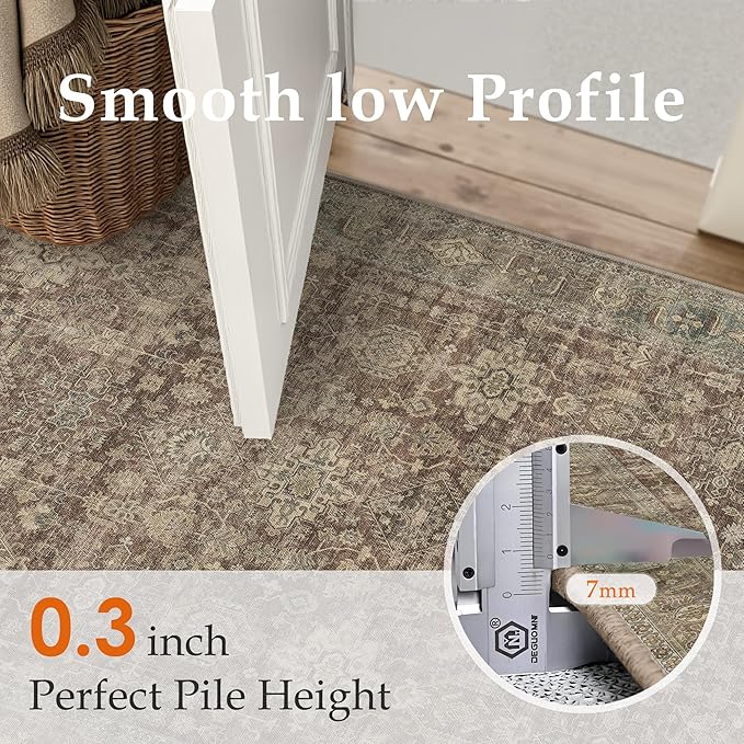9x12 Washable Area Rug for Living Room Bedroom Vintage Rust Red Non Slip Carpet Traditional Retro Soft Low Pile Large Throw Rug for Dining Room Kitchen Office Indoor