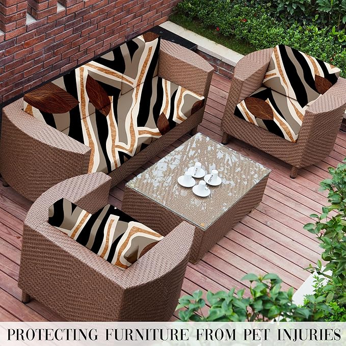 8Pcs Outdoor Cushion Covers, Patio Cushion Covers,Stretch Elastic Slipcovers, Replacement Washable & Reusable Furniture Protector for Patio Couch (Orange Realm-Pattern,Cover Only)