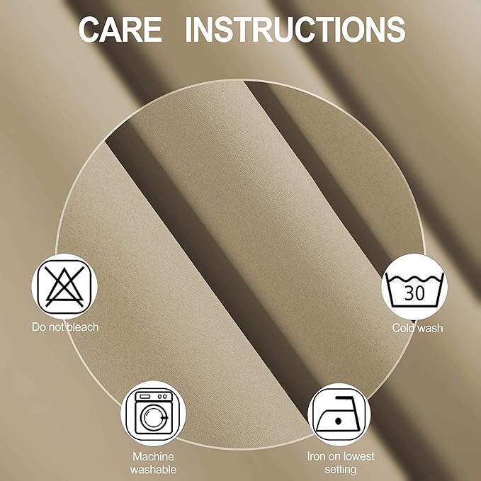 LEMOMO Blackout Curtains 42 x 95 inch/Beige Curtains Set of 2 Panels/Thermal Insulated Room Darkening Bedroom Curtains