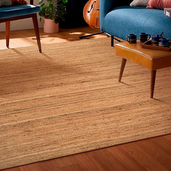 Hausattire Hand Woven Jute Braided Area Rug, 8’x10’ – Natural, Reversible Boho Rugs for Kitchen, Living Room, Bedroom I Farmhouse Decorative Floor Rug, 96x120 Inches