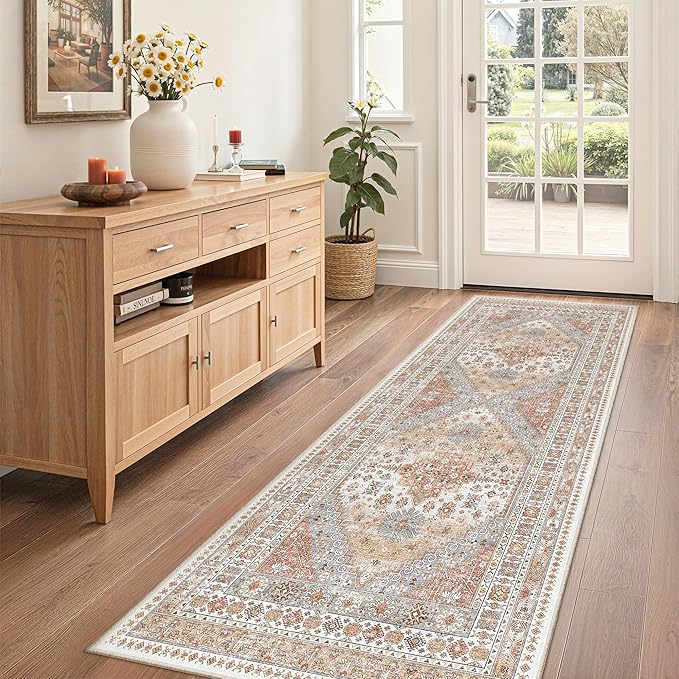 zesthome 2x6 Runner Rug for Hallways, Machine Washable Rug, Non Slip Vintage Low Pile Runners, Stain Resistant Runners for Entryway, Kitchen, Bathroom, Laundry Room, Corridor