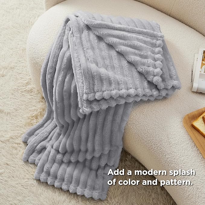 Bedsure GentleSoft Grey Throw Blanket for Couch - Cozy Soft Blankets for Women, Cute Small Fleece Throws for Girls, Light Grey, 50x60 Inches