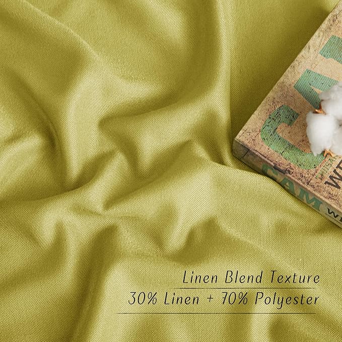 NICETOWN Bright Yellow Linen Curtains 96 inches Long, Grommet Thick Flax Light Filtering Window Treatments Semi Sheer Privacy Assured for Bedroom/Kids Room, W55 x L96, 2 Panels