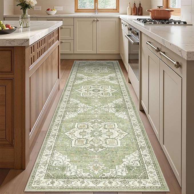 Kitchen Runner Rug Non Slip Washable 2.5x8, Soft Low Pile Entryway Rug Runners for Hallways,Carpet Runner for Living Room,Kitchen, Laundry, Bathroom(Light Green,2.5'x8')