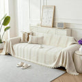 Boho Sofa Covers for 3 Cushion Couch, Chenille Sofa Slipcover for Pets Washable, L-Shape Sectional Loveseat Cover Soft Throw Blankets with Tassels(71x134,Striped Beige)