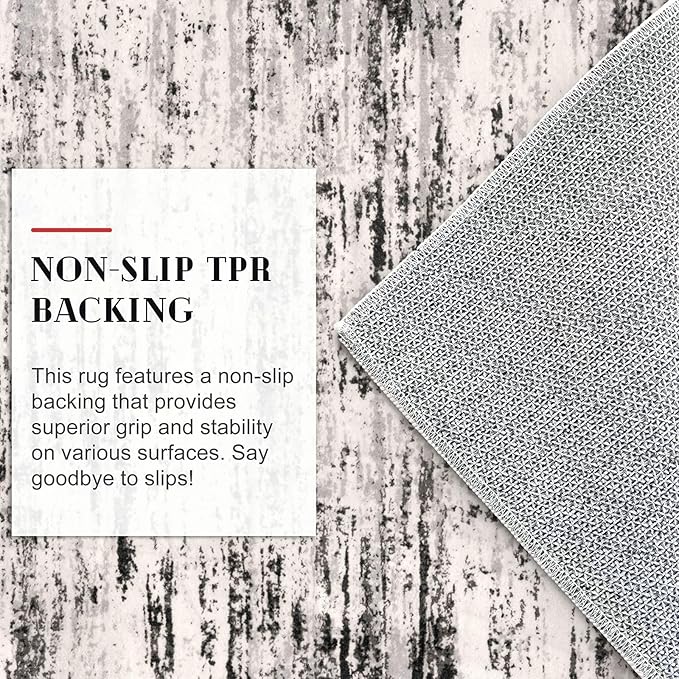 Lansny Modern Abstract Runner Rug 2x6, White Black Grey Taupe Washable Kitchen Runner Non-Slip Soft Hallway Rug Runner Thin Print Faux Wool Carpet for Entryway Bedroom Laundry Room Indoor Home Decor