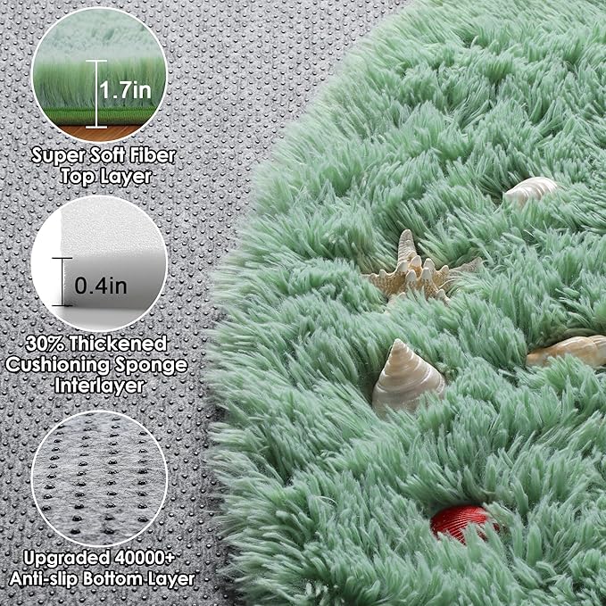ONASAR Sage Green Round Area Rug 4ft, Fluffy Soft Bedroom Circle Rugs for Kids Girls Boys Teen Dorm Room, Cute Furry Plush Shaggy Carpet for Nursery Living Room Playroom Christmas Home Decor