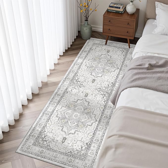 Madane Hallway Runner Rug - 2x5 Rug Runner Washable Runner Rugs Non-Slip Low-Pile Kitchen Runner Rug Laundry Room Rug Throw Carpet for Entrance Bedroom Living Room (2'x5', Grey)