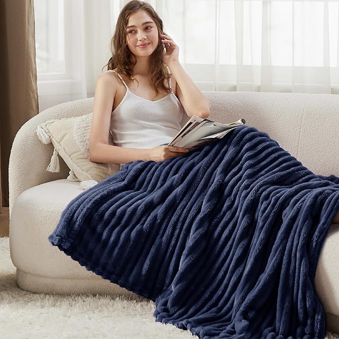 Bedsure GentleSoft Navy Blue Fleece Blanket for Couch - Cozy Soft Blankets for Women, Cute Small Throws for Girls, Navy, 50x70 Inches
