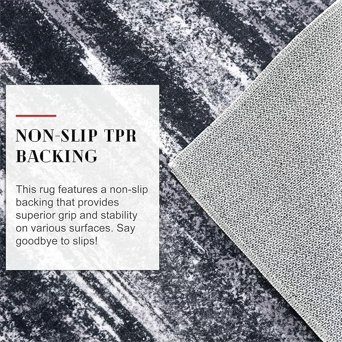 Lansny Modern Abstract Entryway Rug Indoor 2x3 Washable Rug Non-Slip Soft Small Area Rug Black Grey Kitchen Mats Thin Print Faux Wool Floor Carpet Throw Rugs for Entrance Bedroom