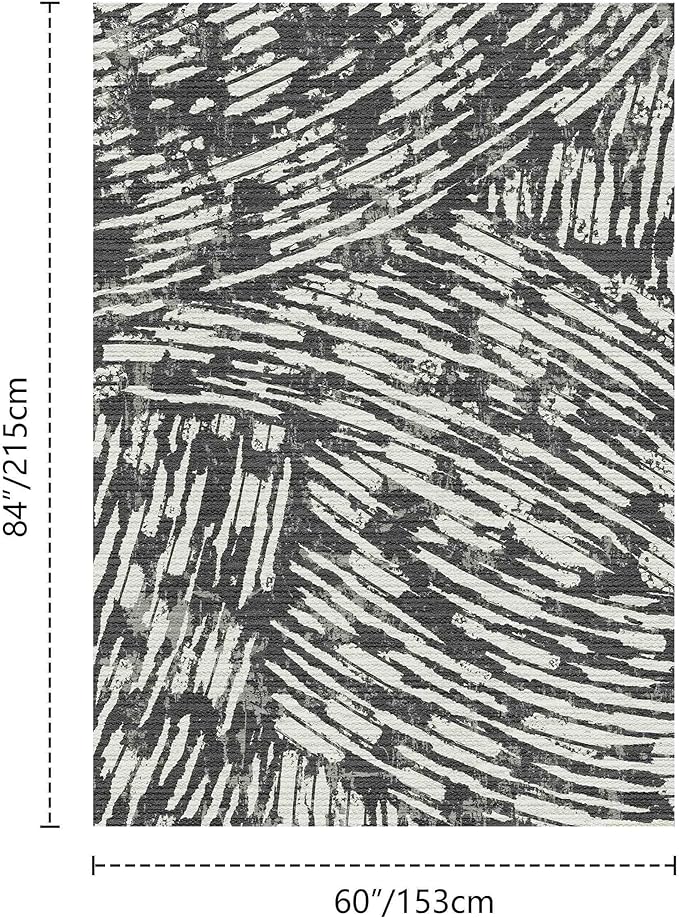 Latte&Fog 5x7 Area Rugs for Living Room Bedroom, Modern Abstract Washable Rug, Boho Non Slip Low Pile Carpet for Indoor Dining Room,Dorm, Classroom, College Dorm,Farmhouse and Kids Room - Black White