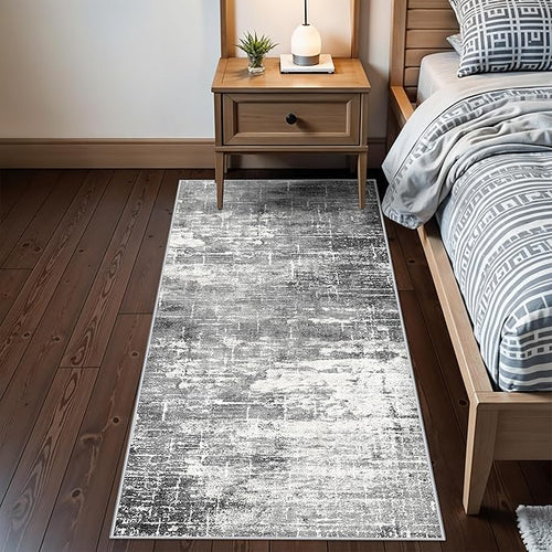 2x6 Abstract Kitchen Runner Rug - Washable Non-Slip Hallway Bedroom Carpet Low Pile Laundry Entryway Rugs with Non Slip Rubber Backing Modern Home Decor Mat for Dining Room Bathroom (2x6 Black/Grey)