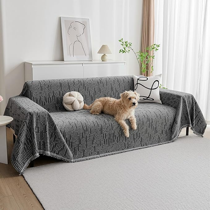 MYSKY HOME Couch Covers for Sofa, Dog Couch Cover Protector, Dark Grey Lines Sofa Covers for Sectional L Shape, Pets Couch Throw Cover Washable Durable Large Couch Cover for Dogs, Cats, 71"X102"