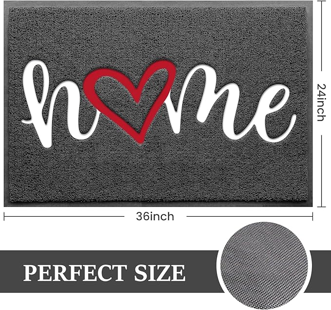 BeneathYourFeet Door Mat, Welcome Mat Low Profile Floor Mat Front Doormat Indoor and Outdoor Doormat Non Slip Rugs for Entryway, Patio, High Traffic Areas (36"x24", Grey-Home)