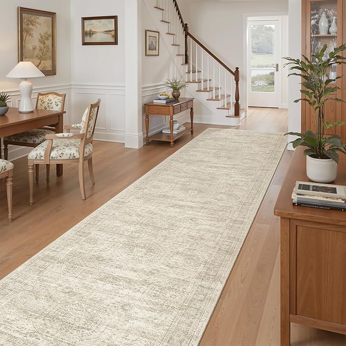 Runner Rug 3x12 Washable Non-Slip Hallway Runner Rugs for Kitchen Bathroom Laundry Room Beige Vintage Floor Carpet Runners for Hallways Entryway