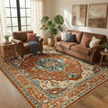 Area Rugs 5'x7' Washable Non-Slip, Floral Vintage Distress Print Pattern Medallion Carpet for Living Room Bedroom Dining Room, Red Orange Blue Brown