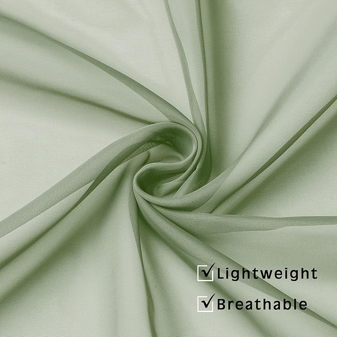 OWENIE Sage Green Sheer Curtains 36 Inches 2 Panels Set - Kitchen Tiers Valances Curtains Light Filter Rod Pocket Voile Cafe Curtains for Kitchen Bathroom Small Half Window, 42 in W x 36 in L