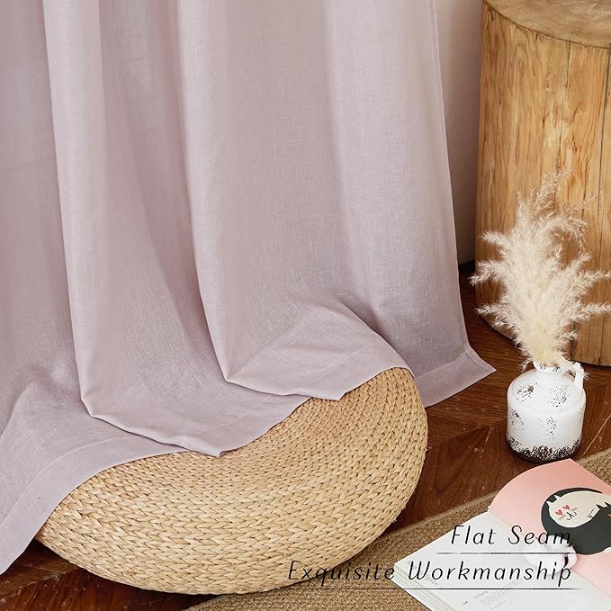 NICETOWN Blush Pink Short Linen Curtains for Kitchen, Thick Flax Small Window Treatments Semi Sheer Privacy Assured with Light Through for Cafe/Bathroom, W42 x L48, 2 Panels
