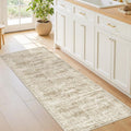 2x5 Rug Runner Washable for Entryway, Soft Bathroom Rugs with Non-Slip Backing, Abstract Low Pile Hallway Runner, Vintage Small Kitchen Carpet for Stair, Laundry Room(2'x5', Brown/Ivory)