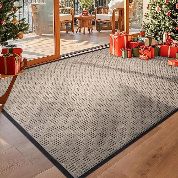 Mibao Front Door Mat, Heavy Duty Durable Welcome Mat for Outdoor Indoor, Dirt Trapper Waterproof Super Absorbent Door Mat for Entryway Outside Patio Porch, 73" x 46", Beige