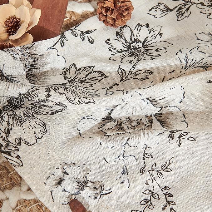 jinchan Pinch Pleated Curtains Floral Linen Blend Curtains for Living Room 96 Inches Length Black Peony Flower Printed Curtain Rod Pocket Back Tab Farmhouse Pinch Pleat Drapes with Hooks Set 2 Panels