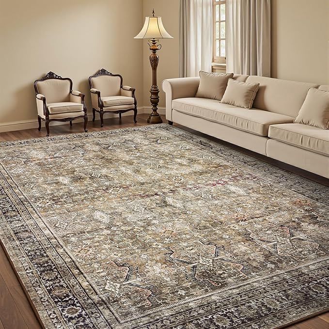 Lofus 5x7 Area Rug for Living Room,Brown Washable Area Rugs with Non-Slip Backing,Soft Neutral Carpets for Bedroom Dining Room Home Office Indoor Nursery