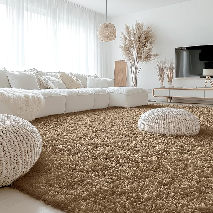 OLANLY 9x12 Machine Washable Large Area Rugs for Living Room, Bedroom, Soft Fluffy Shaggy Bedside Rug, Indoor Floor Carpet for Kids Girls and Boys, Dorms, Nursery, Home Decor Aesthetic, Taupe
