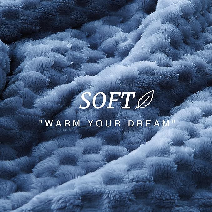 EXQ Home Fleece Blanket Twin Size for Couch or Bed - 3D Imitation Turtle Shell Jacquard Decorative Blankets - Cozy Soft Lightweight Fuzzy Flannel Blanket Suitable for All Seasons(60"×80",Dark Blue)