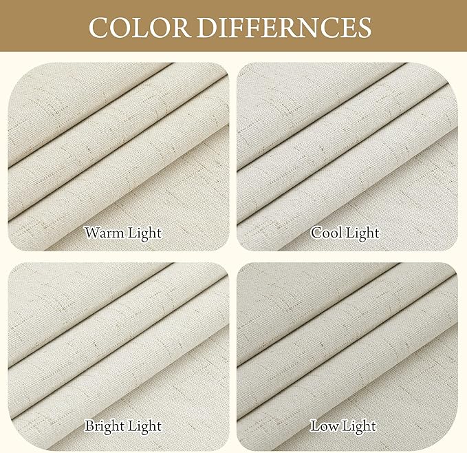 RYB HOME Cream White Linen Blackout Curtains, 100% Blackout Thermal Insulated Boho Farmhouse Window Curtain Panels for Living Room, Back Tab & Rod Pocket, 52" W x 108" L, 2 Panels Set