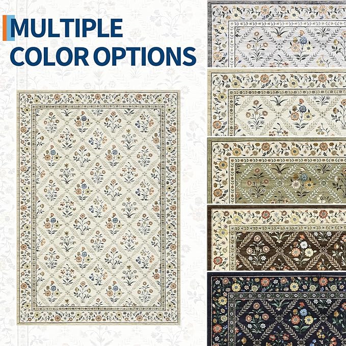 Runner Rug for Hallway Entryway 2.5x8 Farmhouse Floral Non-Slip Machine Washable Kitchen Rug Runner Non-Shedding Low-Pile Soft Long Carpet for Entrance Laundry Room Beige