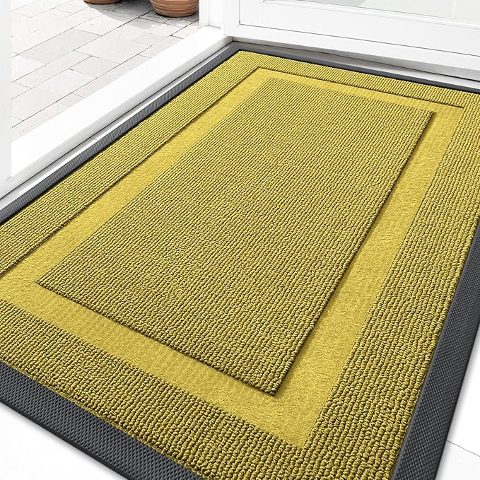 OLANLY Front Door Mat Indoor Outdoor Entrance, Waterproof All-Season, All-Weather Doormat, Sturdy Natural Rubber, Low Profile, Easy Clean Patio Porch Entryway Mat, 33x21, Lime Green