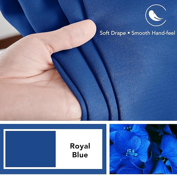 Deconovo Blackout Curtains for Kitchen Window Back Tab and Rod Pocket Curtains Room Darkening Curtains 52Wx45L Inch Royal Blue 2 Panels
