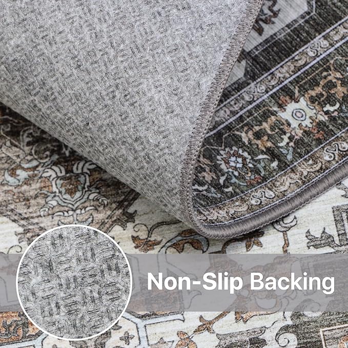 BEIMO Area Rugs 8x10 for Living Room Bedroom, Modern Vintage Machine Washable Large Dark Grey Rug Soft Rug, Low Pile Floor Carpet with Non Slip Backing for Dining Room