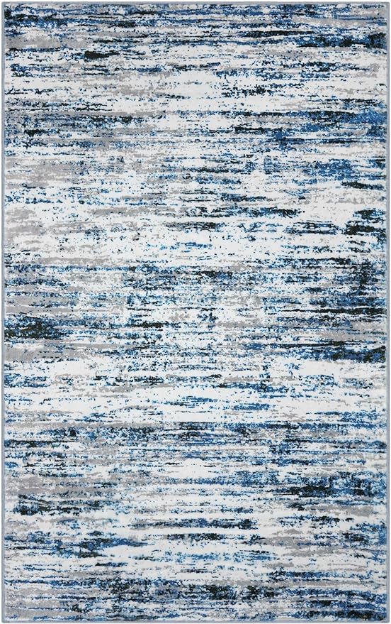 Lansny Modern Abstract 5x7 Machine Washable Area Rug Non-Slip Soft Bedroom Living Romm Rug Grey Blue White Thin Print Faux Wool Floor Carpet Throw Rugs for Nursery Playroom Dining Room Indoor