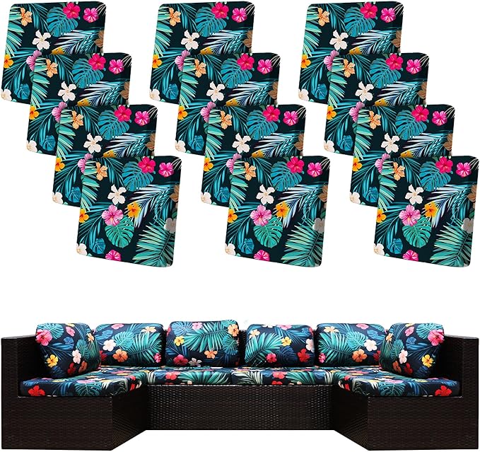 12 Pcs Stretch Patio Cushion Covers,Outdoor Couch Covers Replacement,Outdoor Couch & Sofa Slipcovers,for Patio Furniture Cushion Covers,Washable Reusable Furniture Protector (Summer Night ,Cover Only)
