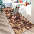 Super Soft Fluffy Living Room Area Rug 2x10 ft Tie-Dyed Brown Shaggy Furry Carpet Washable Non-Slip Floor Rugs Bedroom Bedside Nursery Rug Fuzzy Girls Boy Dorm Home Decor Aesthetic