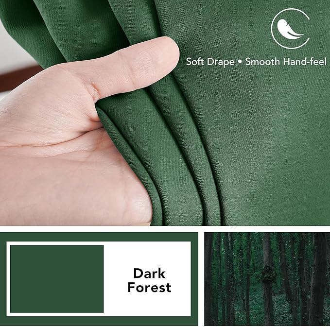 Deconovo Blackout Curtains, Thermal Insulated, W52 x L54 2 Panels, Back Tab, Machine Washable, Room-Darkening Drapes for Bedroom/Living Room Dark Forest