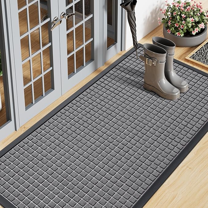 Smiry Front Door Mat Outside Entrance, Heavy Duty Natural Rubber Doormat, Non Slip, Trap Dirt and Moisture, Easy Clean, Low Profile Welcome Floor Mats for Indoor Outdoor Entry, 59x23 Inch, Mix Grey