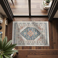 Entryway Rug - 2x3 Washable Rug Runner for Bathroom, Laundry Room, Kitchen, Soft Vintage Hallway Runner for Bedroom, Non-Slip Door Mat Indoor Entrance(Blue/Red,2'x3')
