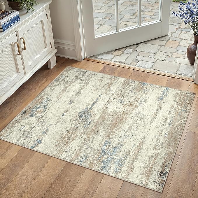 2x3 Area Rug Washable Beige Brown Abstract Modern Neutral Entryway Carpet Non Slip Soft Low Pile Door Mat Contemporary Aesthetic Small Rug for Bathroom Laundry Kitchen Dining Room