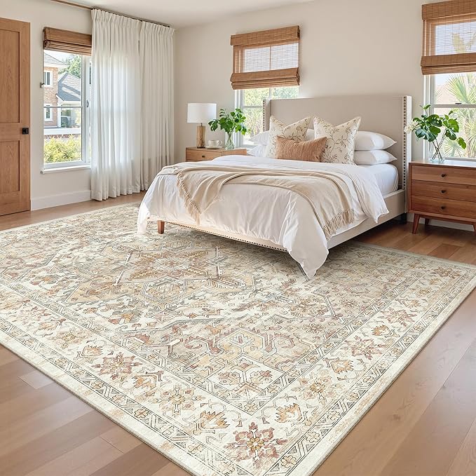 zesthome 9x12 Area Rugs-Washable Rug for Living Room, Non-Slip Backing Rugs, Stain Resistant Rug for Bedroom, Ultra-Thin Low Pile Rugs, Vintage Large Home Decor