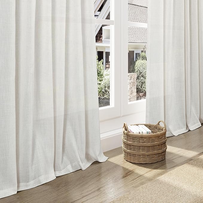 Nanspring Natural Linen Curtains for Living Room 95 Inches Long Rustic Farmhouse Decor Light Filtering Semi Sheer Curtain Back Tab and Rod Pocket Luxury Drapes for Bedroom Office 52x95, 2 Panels