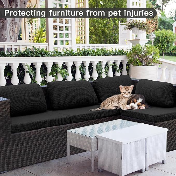 8Pcs Outdoor Cushion Covers, Patio Cushion Covers,Stretch Elastic Slipcovers, Replacement Washable & Reusable Furniture Protector for Patio Couch,Thick Jacquard Textured Twill Fabric(Black,Cover Only)